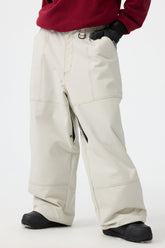 Pantalones de nieve de trabajo holgados de color beige estilo Oxford para mujer